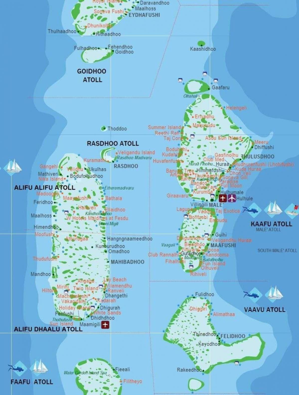 карта Мальдивы туристический